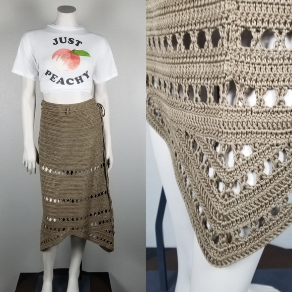 Anna Holtblad Stockholm Crochet Knit Macrame Granola Midi Asymmetric Skirt Sz M - Picture 3 of 12